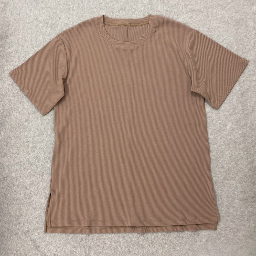 Woolx Shirt Womens L Dark Beige Delia Ribbed Short Sleeve